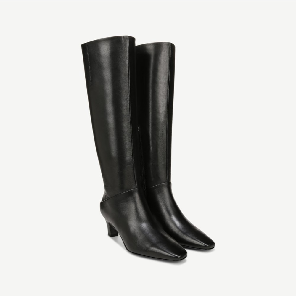 Franco Sarto Black Leather Knee-High Heeled Boots